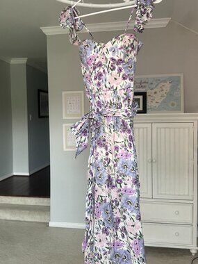 Floral Midi Dress Size Small Purple Pink Ruffle Strap Derby Dress
